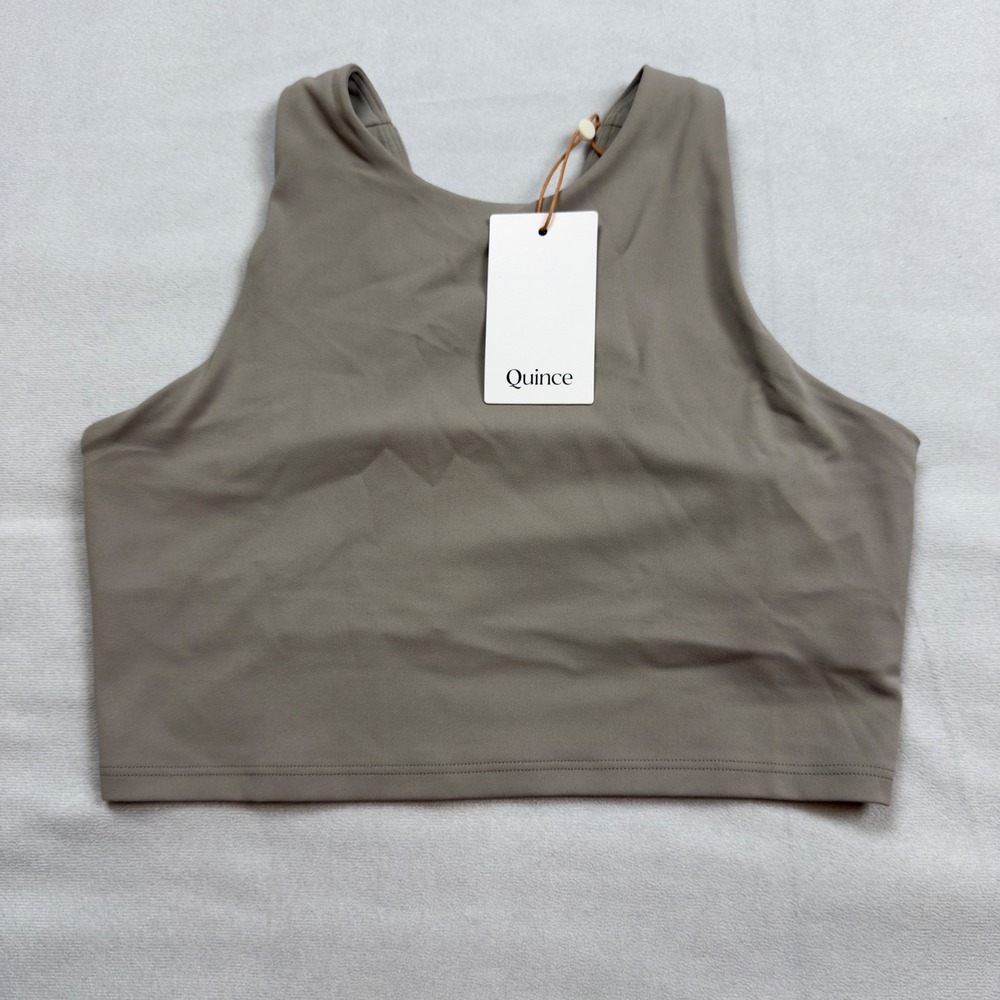 Quince Ultra-Form High-Neck Cropped‎ Tank Morel Grey Small NWT